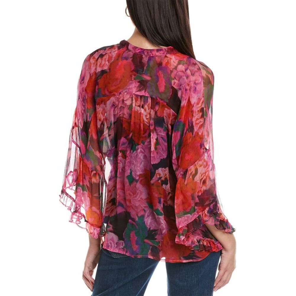 Johnny Was Womens Lars Button-Down Silk Shirt, Pink - Picture 2 of 3